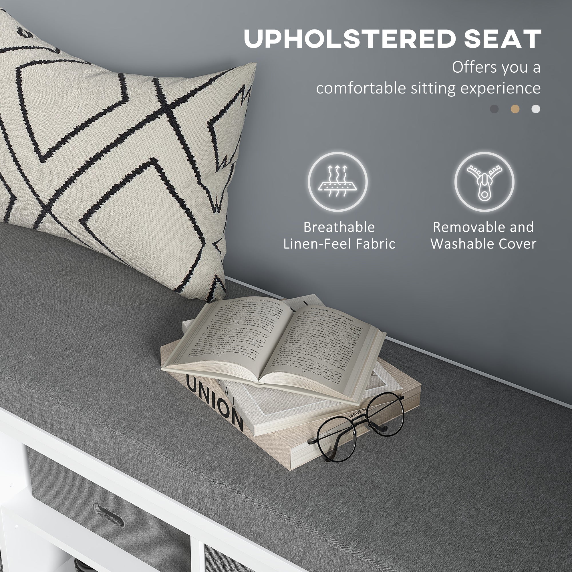 Shoe Storage Bench with Cushioned Seat, Entryway Bench Seat with 2 Drawers and Adjustable Shelf for Hallway, White