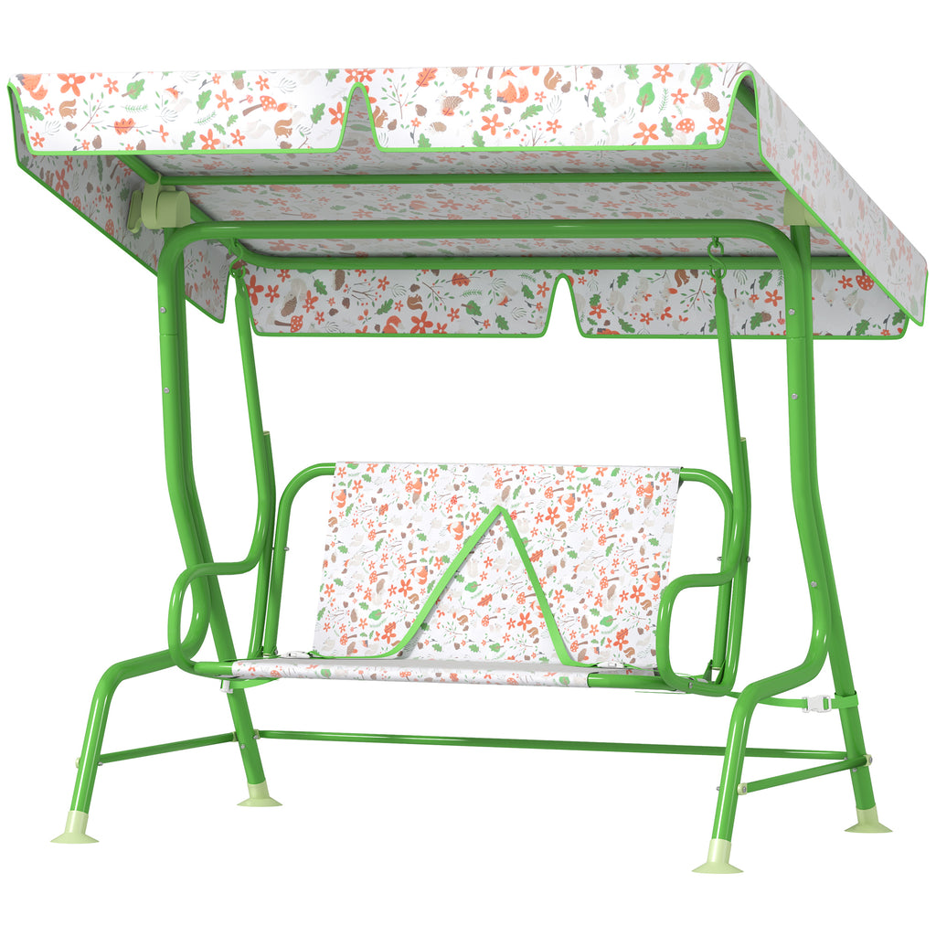 Kids Patio Swing Chair with Adjustable Canopy, Safety Belt for Patio, Garden, Poolside, Balcony, Green