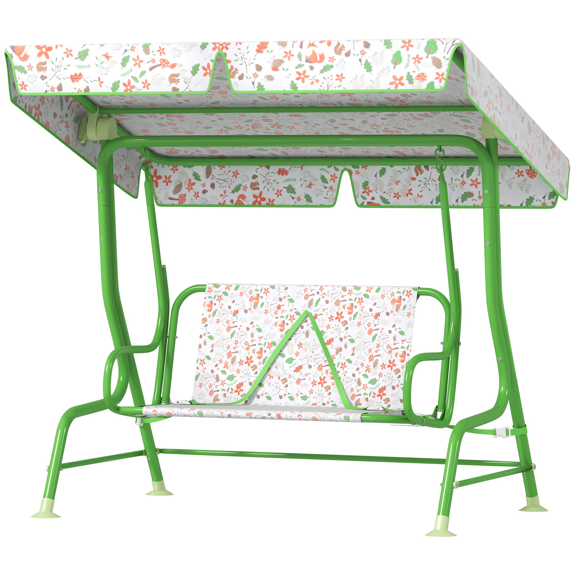Kids Patio Swing Chair with Adjustable Canopy, Safety Belt for Patio, Garden, Poolside, Balcony, Green