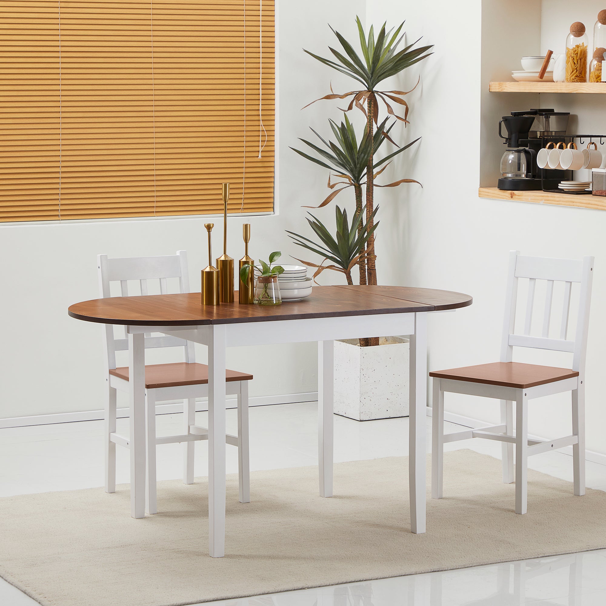 55" Wood Kitchen Table, Drop Leaf Tables for Small Spaces, Brown