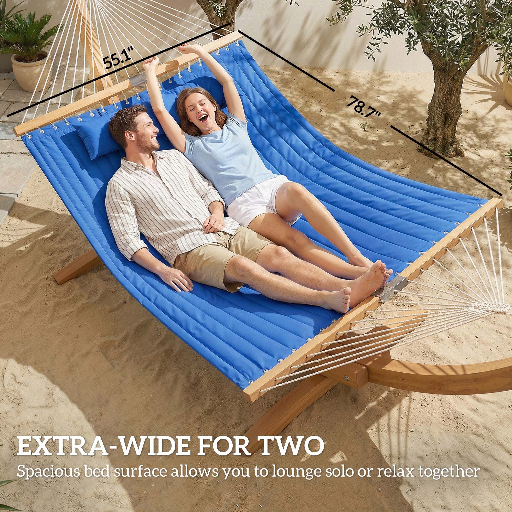 Outdoor Hammock 2-Person, with Pillow & Pad, 440 lbs Capacity, Navy Blue