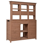 Tall Garden Potting Bench with Hutch & 6 Drawer, Wood Storage Workstation with 3 Shelf & 2 Cabinet, 50'' L x 20.5'' W x 65.5'' H, Brown