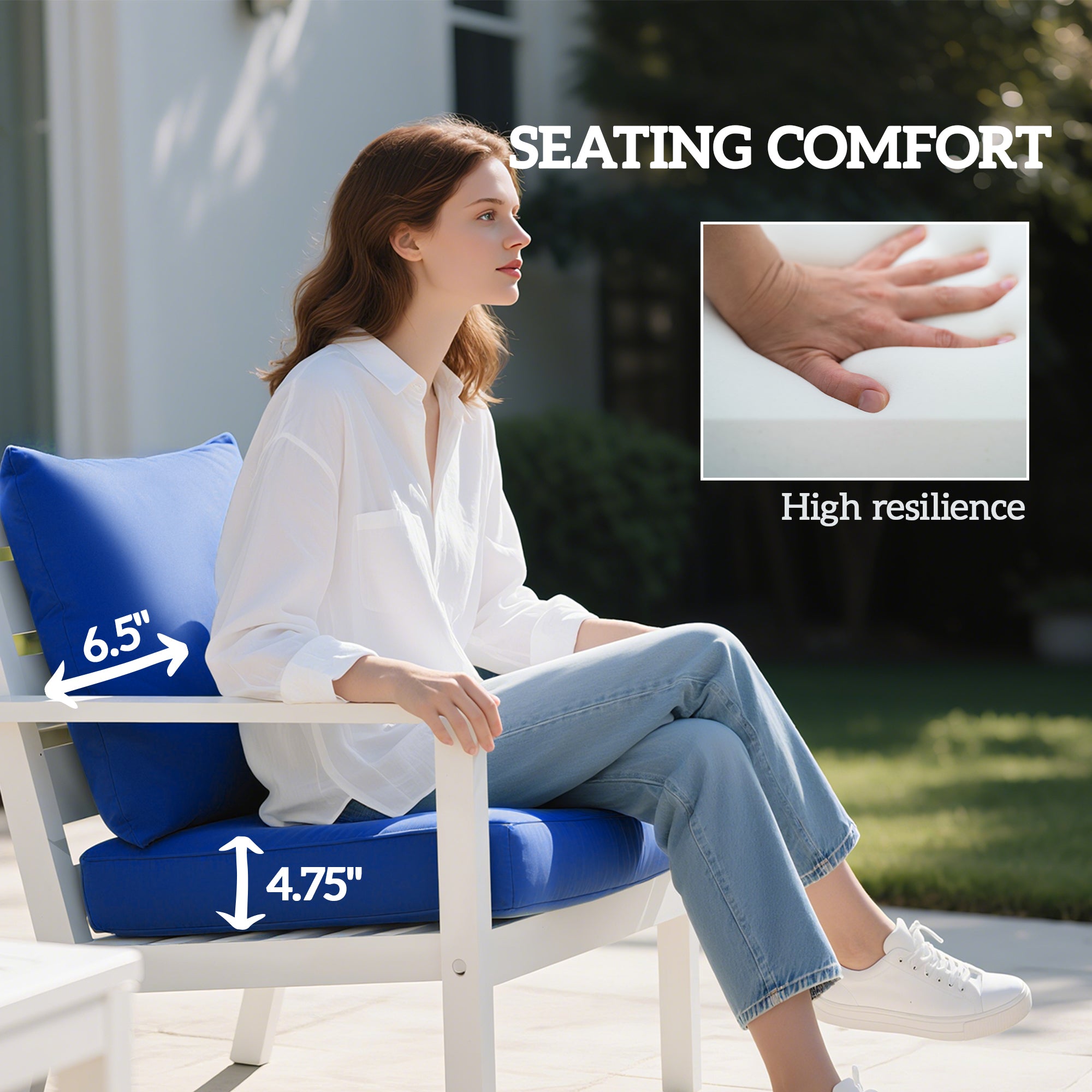 Patio Chair Cushions Set of 2 with Seat & Backrest, Fade Resistant Seat Replacement Cushion Set, Navy Blue