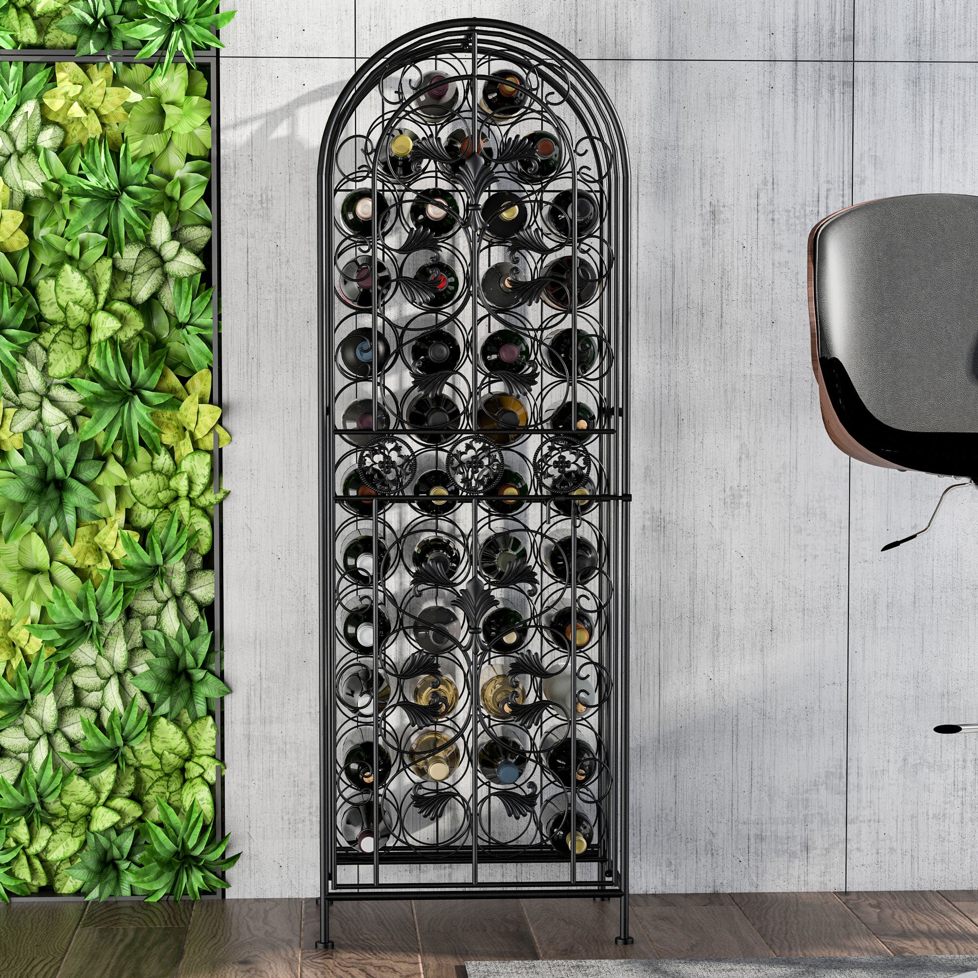 45-Bottle Modern Wine Organizer Decorative Portable Wrought Iron Wine Rack Jail