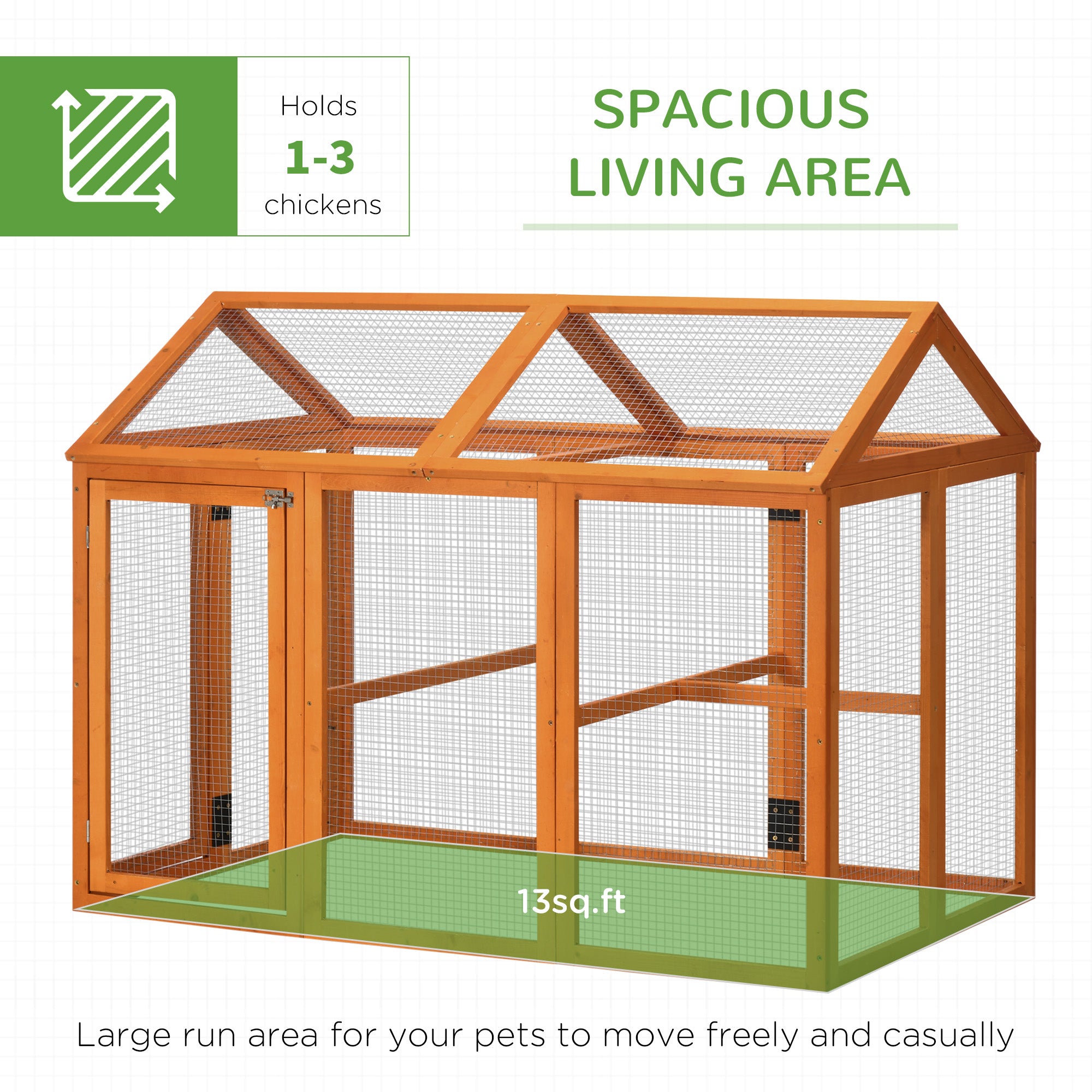 Wooden Chicken Run, Combinable Design with Perches, 4.6' x 2.8', Orange
