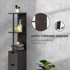 54" Tall Bathroom Storage Cabinet, Freestanding Linen Tower with 2-Tier Shelf and Drawers, Narrow Side Floor Organizer, Brown