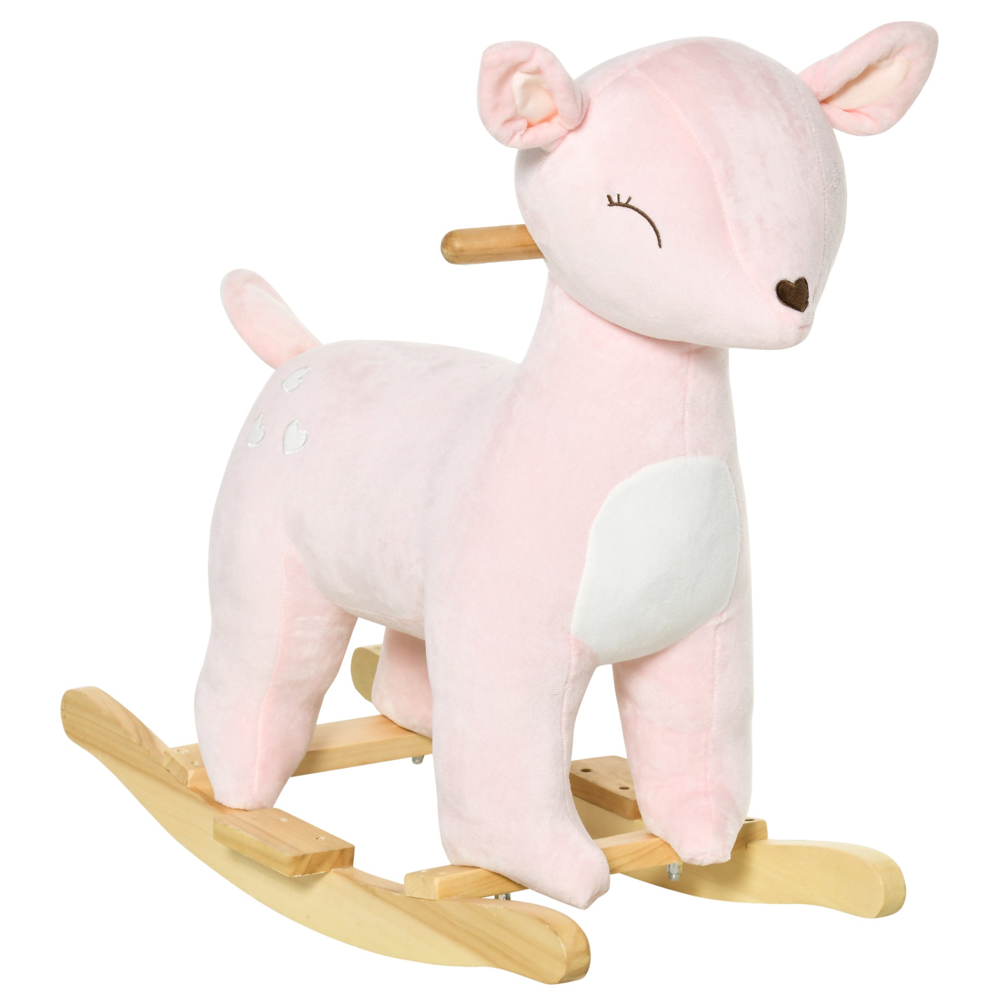 Kids Plush Ride-On Rocking Horse Deer-shaped Plush Toy Rocker with Realistic Sounds for Child 36-72 Months Pink