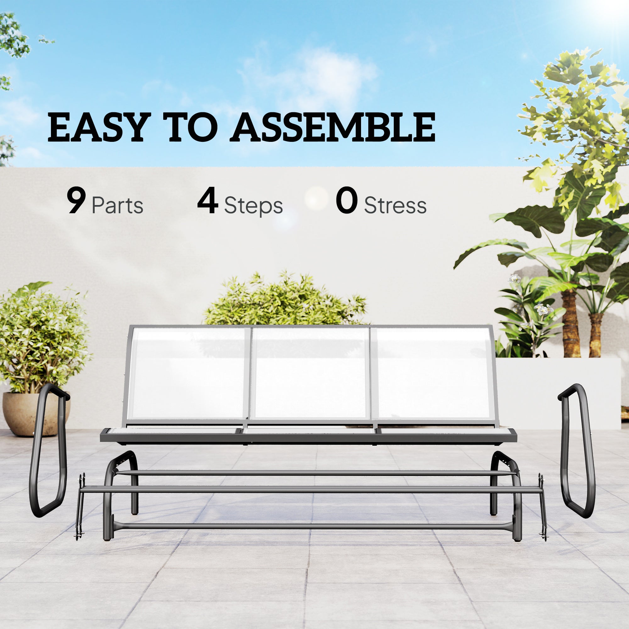 3-Person Outdoor Patio Glider Bench, Porch Glider Swing with 3 Seats, Breathable Mesh Fabric, Metal Frame, Cream White