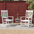 Wooden Rocking Chair Set, Curved Armrests, High Back, Slatted Seat Outdoor Rocker Set, White