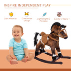 Kids Wooden Plush Ride-On Rocking Horse Chair Toy with Realistic Sounds Dark Brown/White