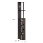 54" Tall Bathroom Storage Cabinet, Freestanding Linen Tower with 2-Tier Shelf and Drawers, Narrow Side Floor Organizer, Brown
