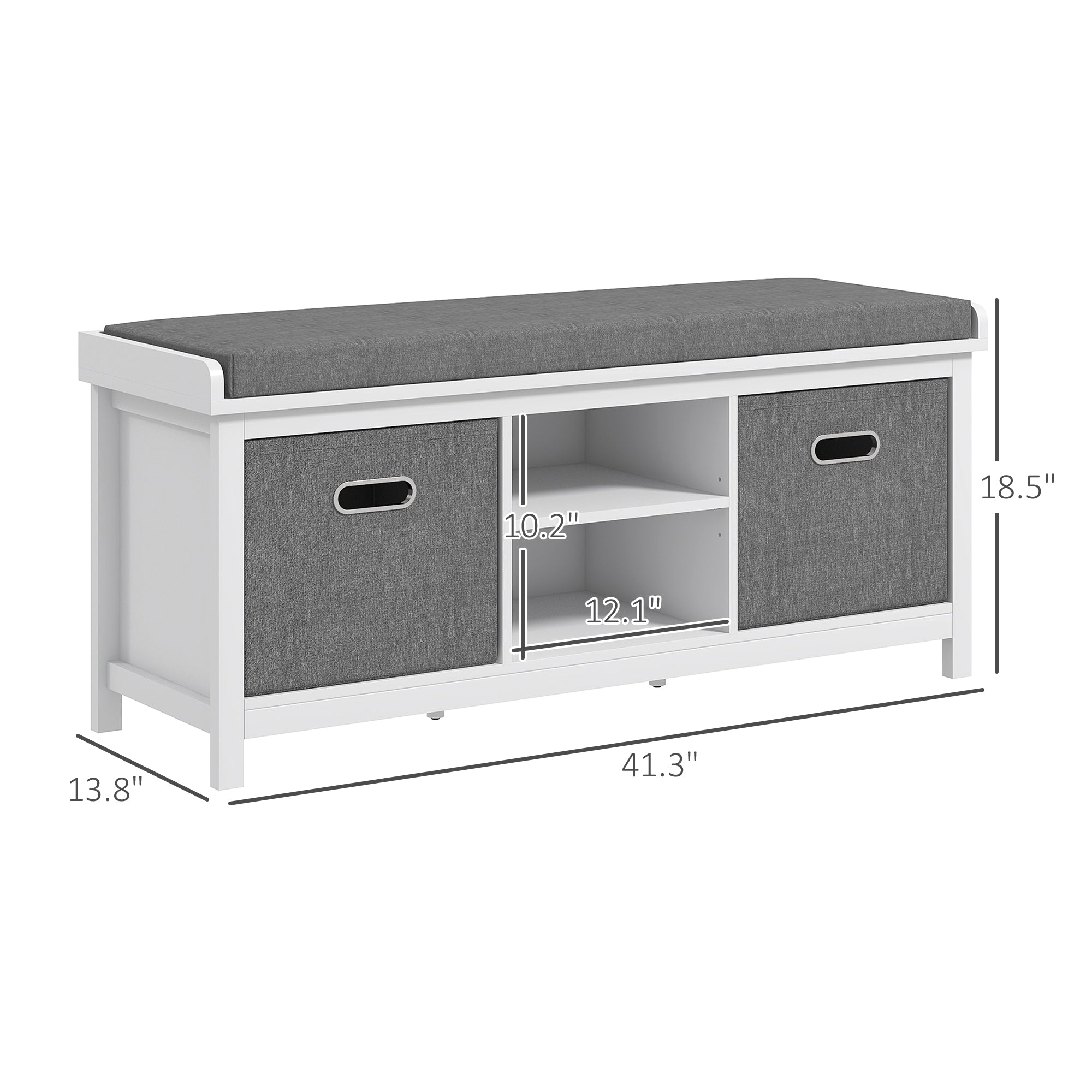Shoe Storage Bench with Cushioned Seat, Entryway Bench Seat with 2 Drawers and Adjustable Shelf for Hallway, White