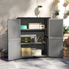 Wood Storage Shed, Outdoor Garden Shed with Asphalt Roof, 2 Shelves, Lockable Doors and Adjustable Feet, Gray