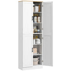 Freestanding Kitchen Pantry, 4-Door Kitchen Pantry Cabinet with Adjustable Shelves and Doors, Distressed White