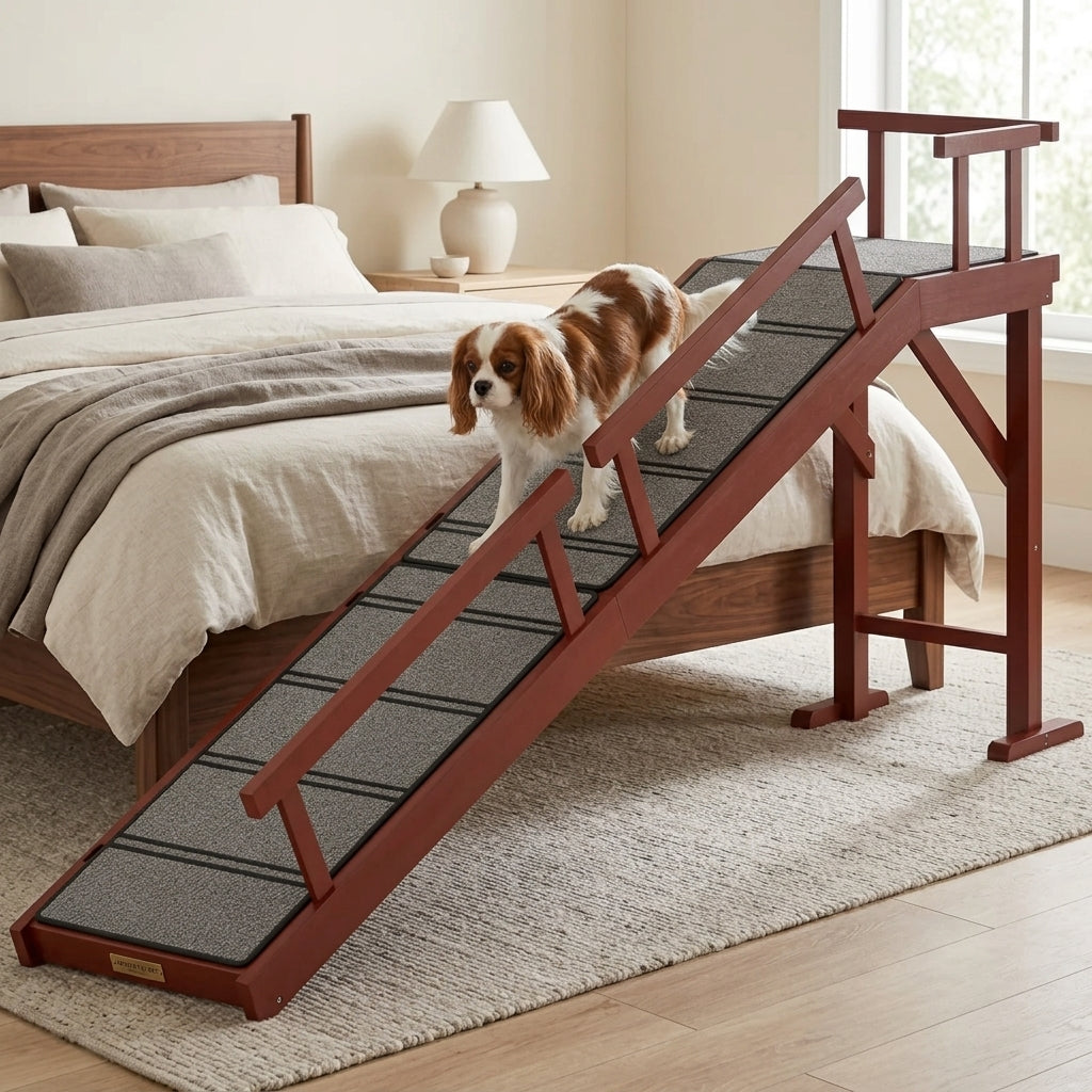 Wooden Dog Ramp with Removable Guardrails, Non-Slip Surface, 70.5" Long, Brown