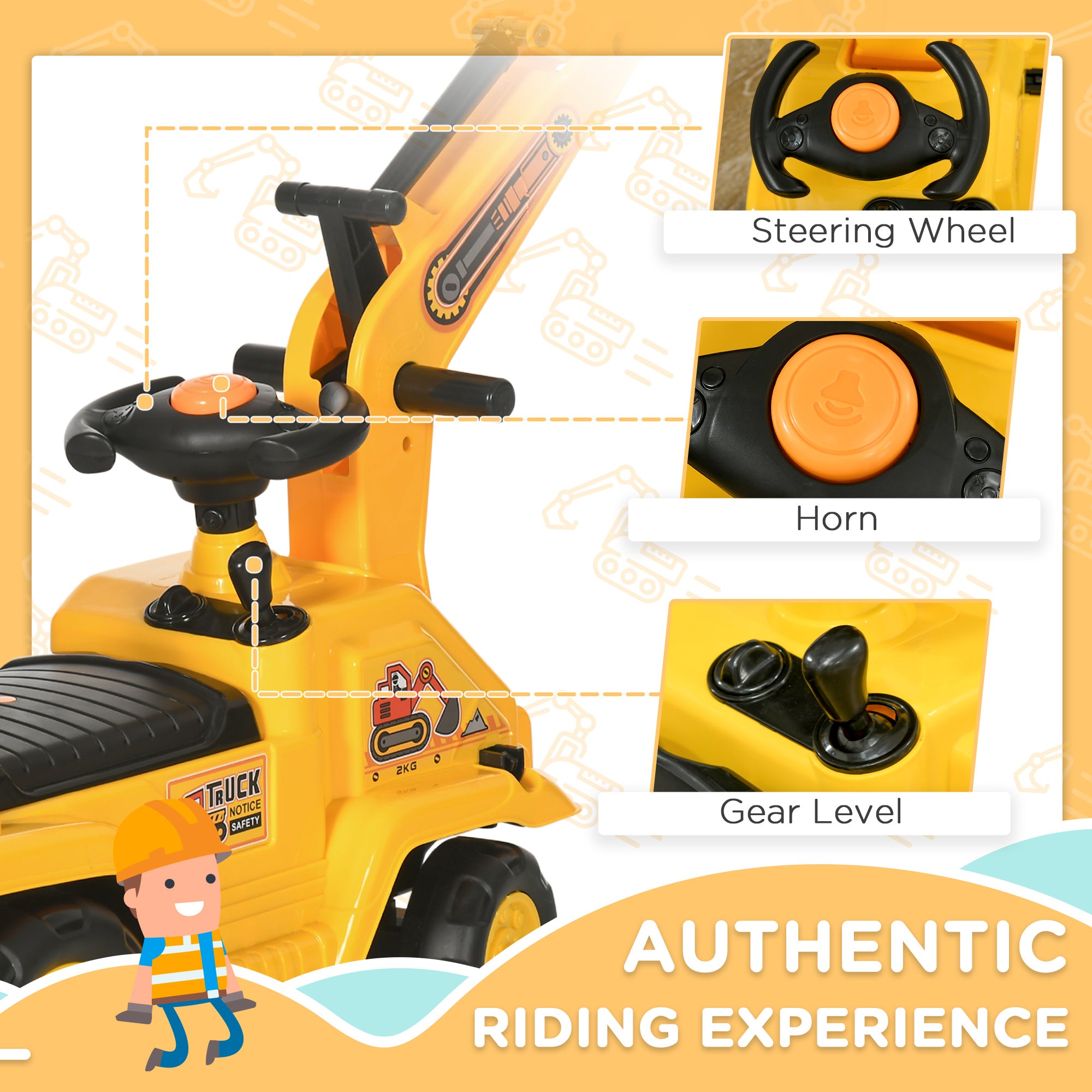 2 in 1 Ride On Toy Digger Digger Tractor Pulling Cart Pretend Play Construction Truck