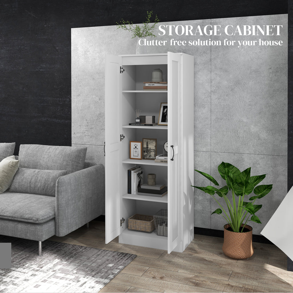 White Storage Cabinet with Adjustable Shelves and Tall Design, for Kitchen Storage, Perfect for Home Use and Family Organization