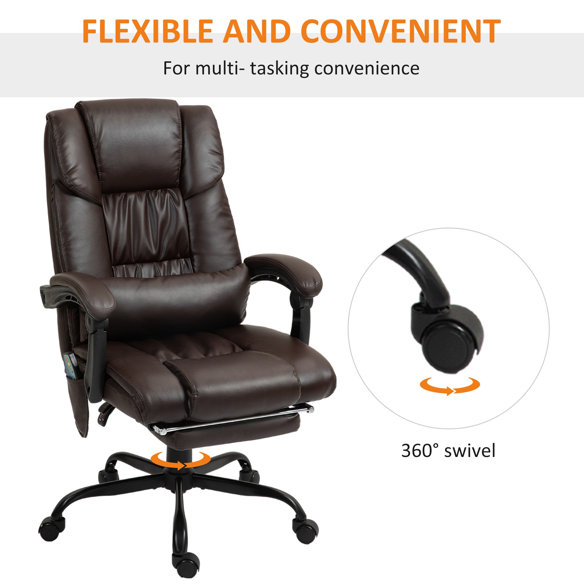 Massage Office Chair with 6 Vibrating Points, High Back Reclining Office Chair with Footrest and Remote, Brown