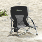 Set of 2 Folding Beach Chairs with Mesh Back, Carry Bag and Cup Holder for Outdoor Camping Lawn Sports Picnic, Black