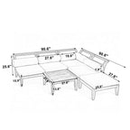 6 Piece Patio Sofa Set with Tea Table & Ottoman for Garden, Modular Sectional with 5 Thick Cushion, 30" L x 27.5" W x 16" H, Teak+Beige