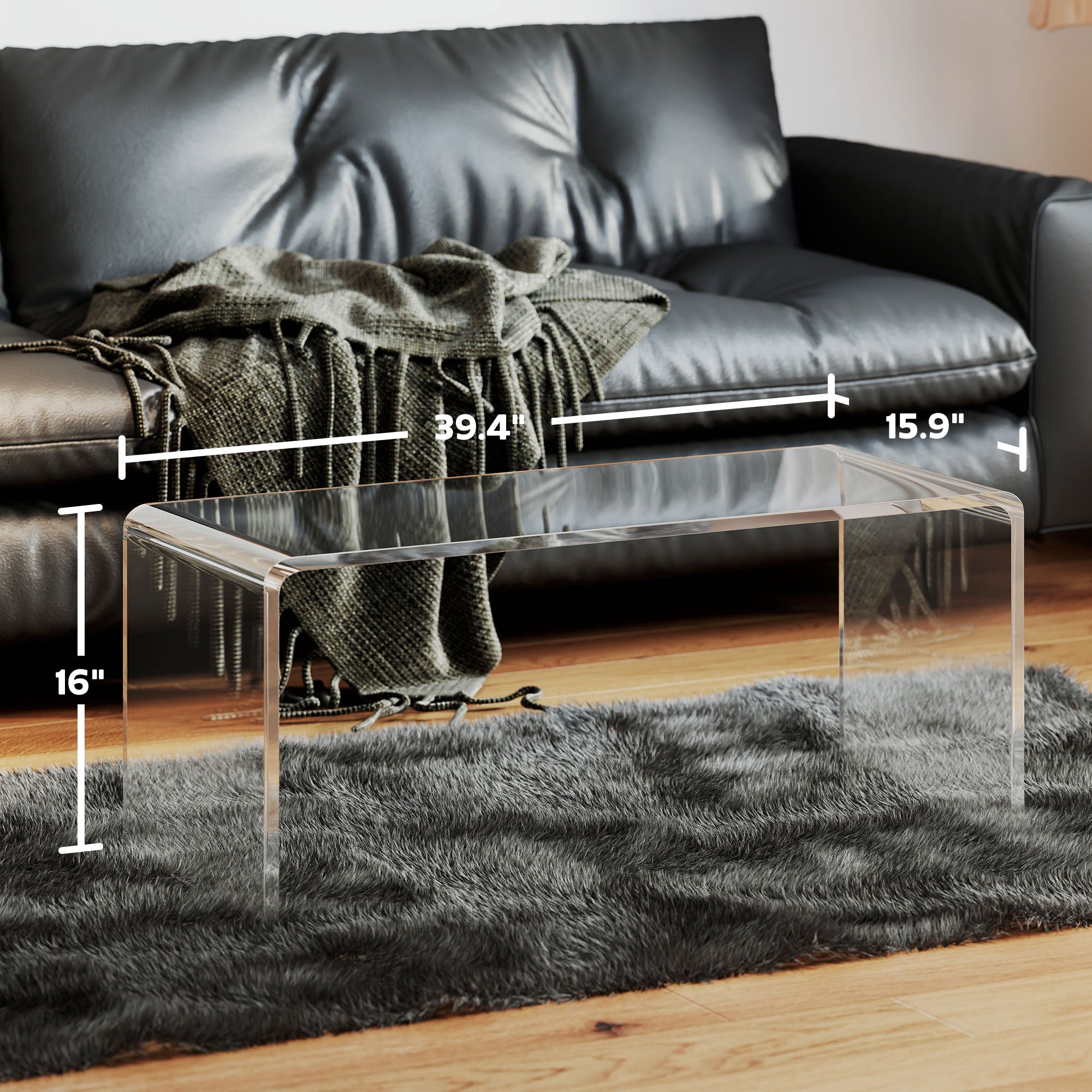 Acrylic Coffee Table 39" Long Rectangle Tea Table for Living Room Clear