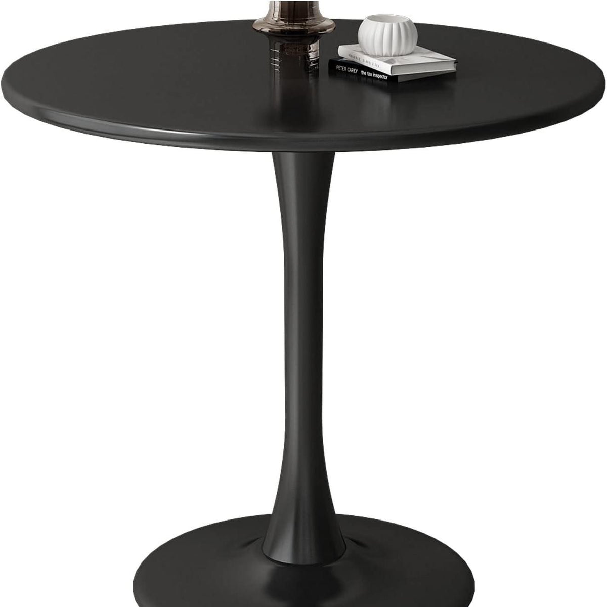 Modern Round Dining Table with MDF Top and Steel Base, Strong Construction, Easy Assembly and Cleaning, 23.5″ L x 23.5″ W x 29″ H, Black