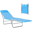 Folding Chaise Lounge Pool Chairs, Outdoor Sun Tanning Chairs with Pillow, Reclining Back, Steel Frame & Breathable Mesh for Beach, Yard, Patio, Blue