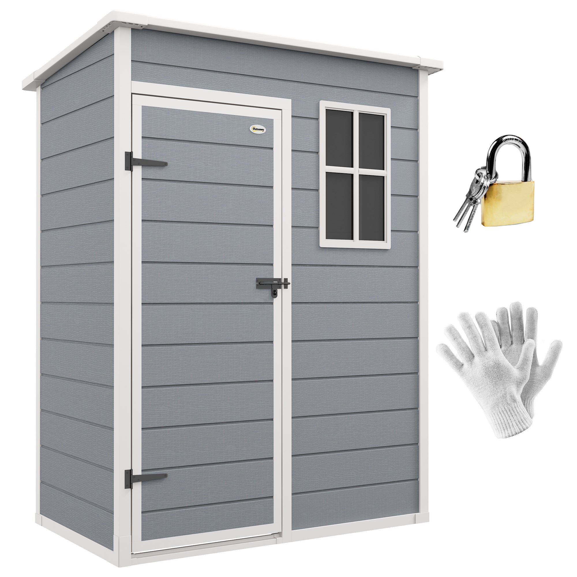 Resin Garden Shed, 5'x3' Outdoor Storage Shed with Lock, Window, Vent, Utility Tool Shed for Backyard, Patio, Gray