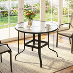 38" Round Patio Table with Umbrella Hole, Tempered Glass Outdoor Dining Table, Black