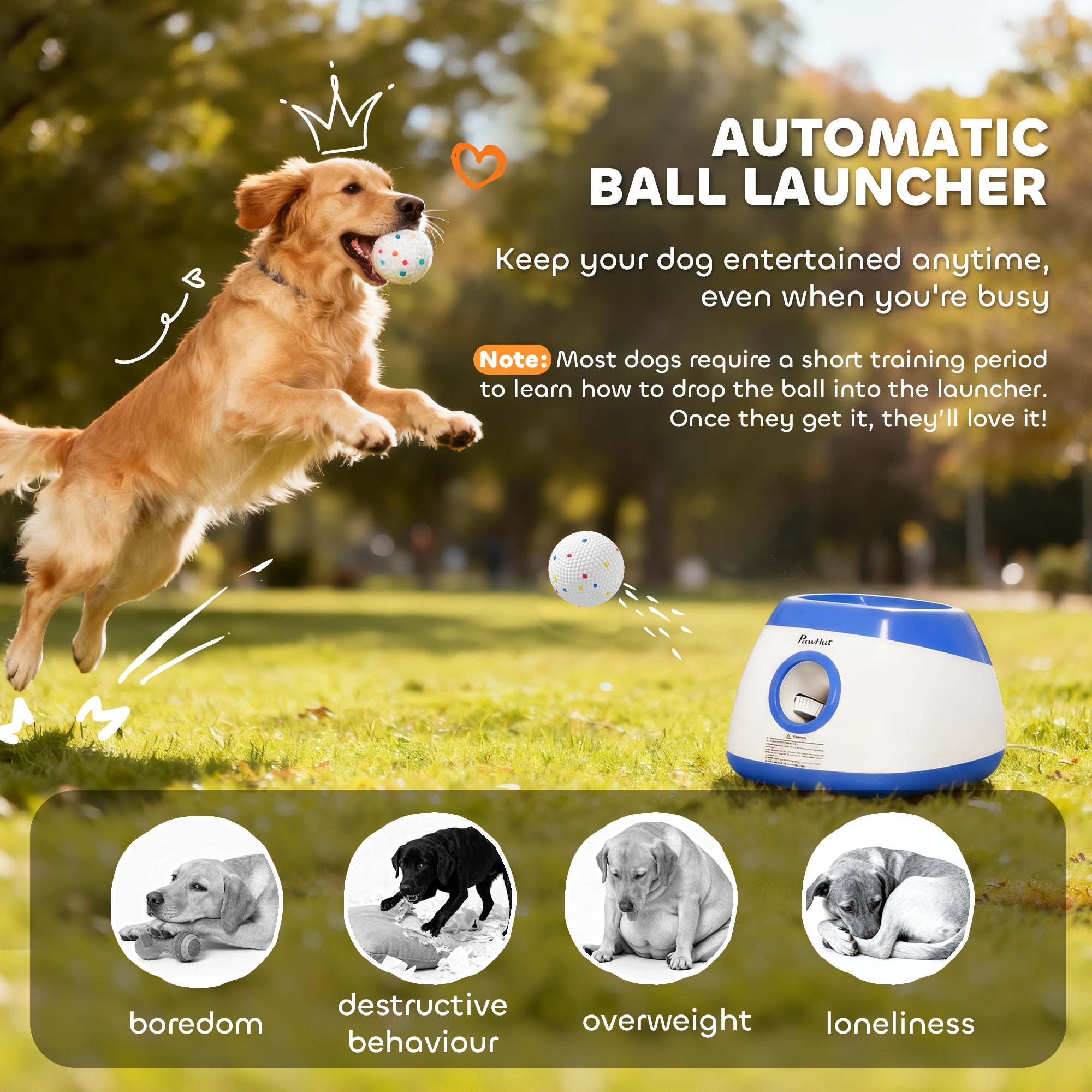 Automatic Dog Ball Launcher with 26-80 FT Distance, Automatic Ball Launcher for Medium and Large Dogs, Blue
