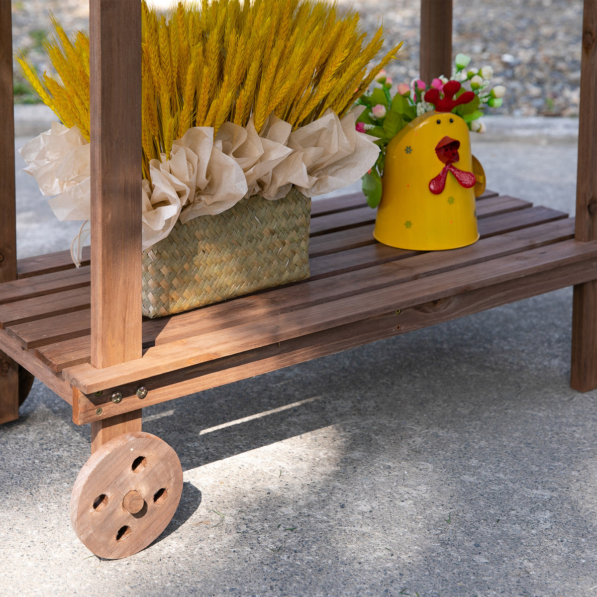 36'' Wooden Potting Bench Work Table with 2 Removable Wheels, Sink, Drawer & Large Storage Spaces, Brown