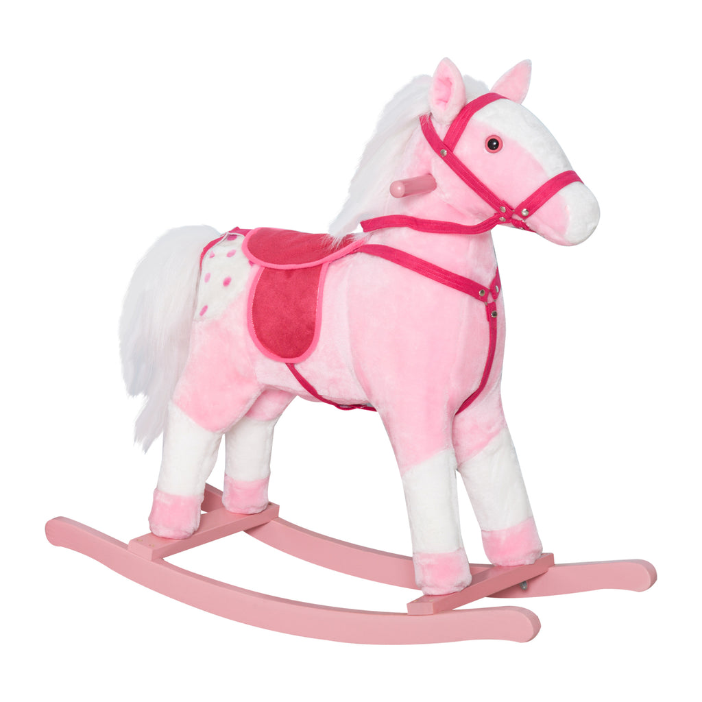 Kids Plush Toy Rocking Horse Pony Toddler Ride on Animal Rocker with Realistic Sounds, Birthday Gifts for Girls, Pink