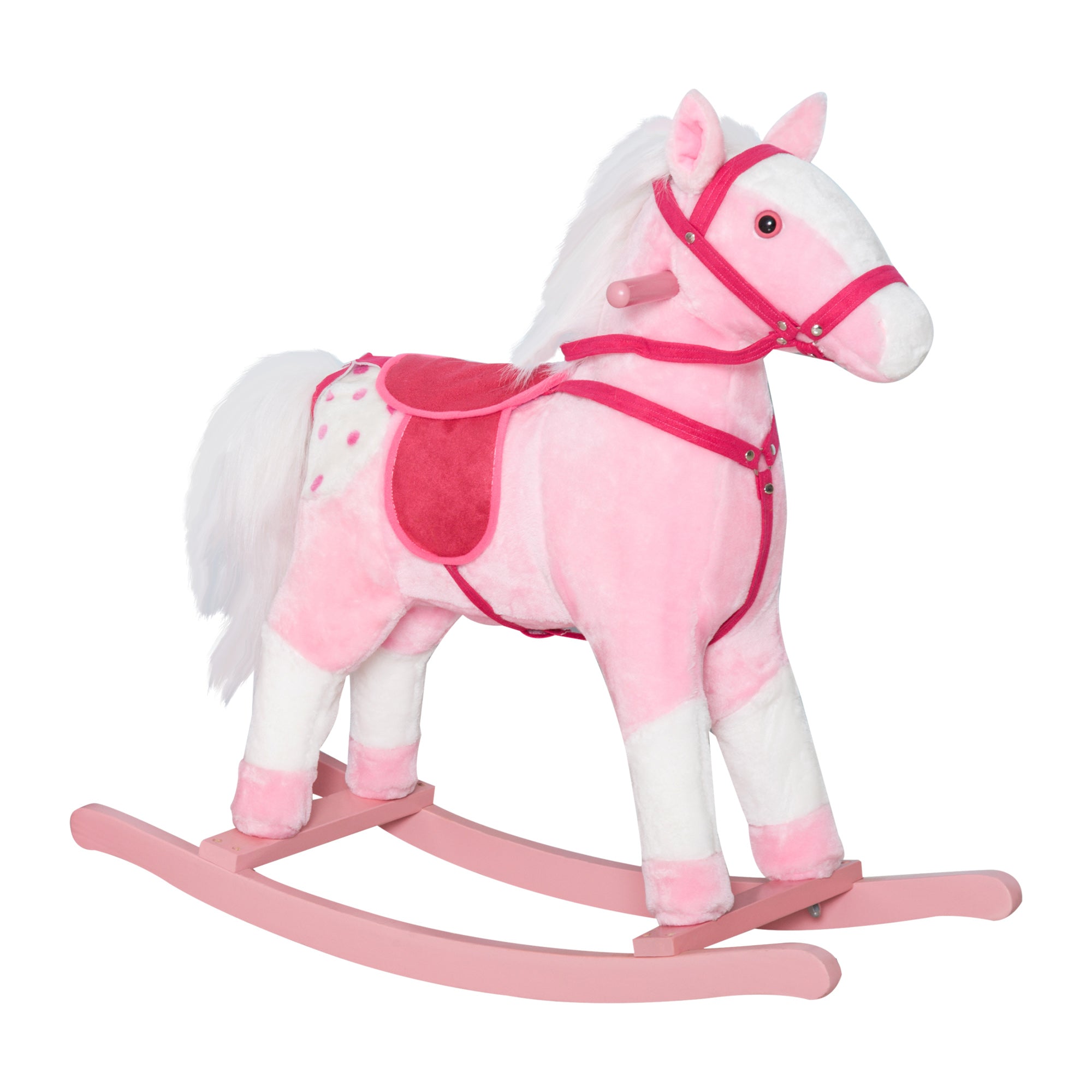 Kids Plush Toy Rocking Horse Pony Toddler Ride on Animal Rocker with Realistic Sounds, Birthday Gifts for Girls, Pink