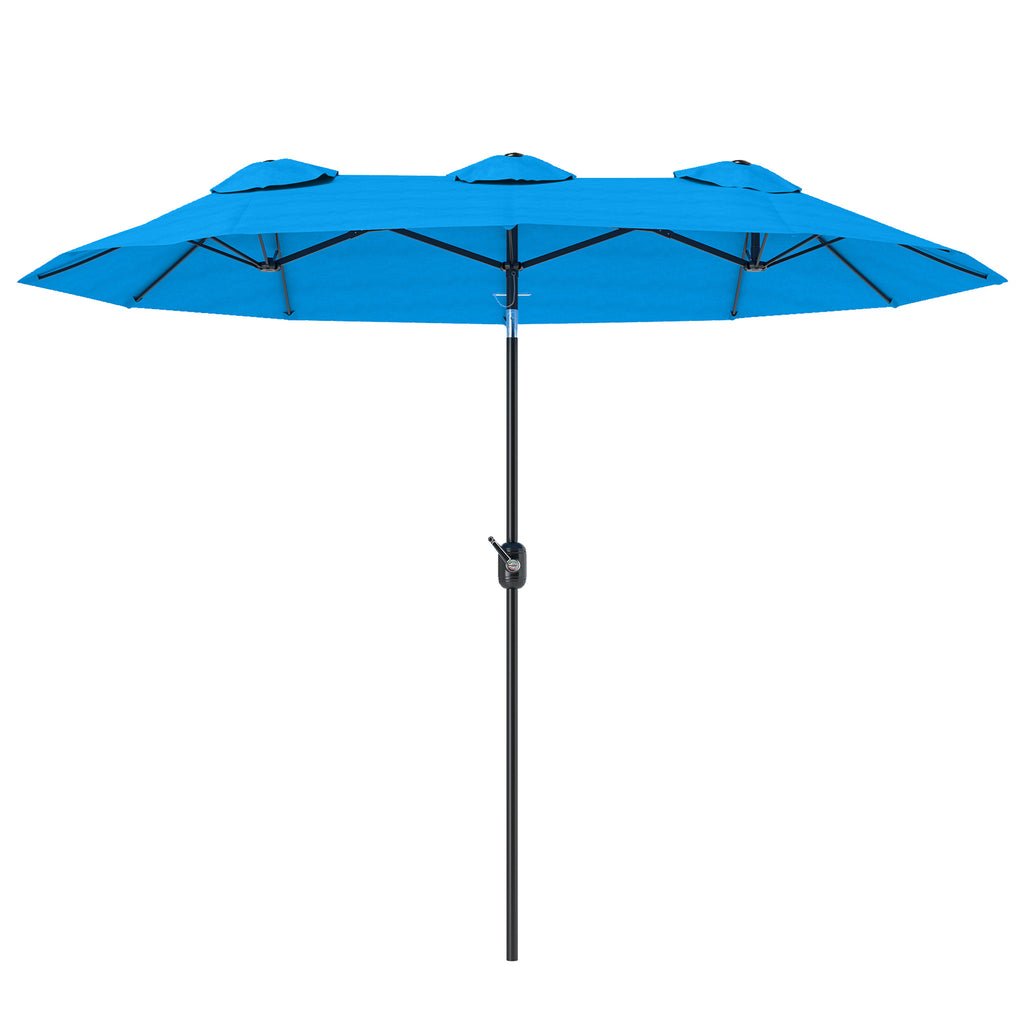Double-sided Patio Umbrella, 9.5' Outdoor Umbrella with Push Button Tilt and Crank, 3 Air Vents and 12 Ribs, Cyan Blue