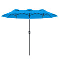 Double-sided Patio Umbrella, 9.5' Outdoor Umbrella with Push Button Tilt and Crank, 3 Air Vents and 12 Ribs, Cyan Blue