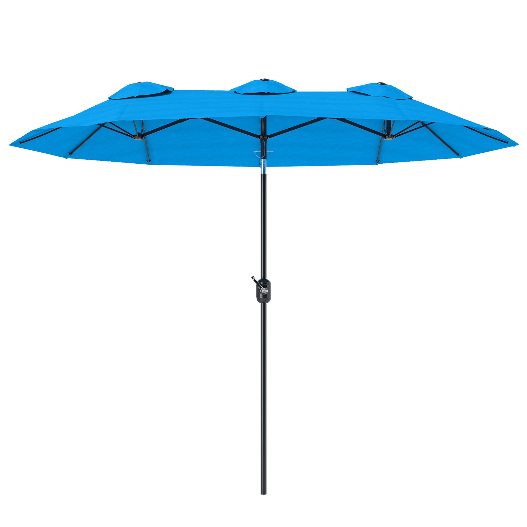 Double-sided Patio Umbrella, 9.5' Outdoor Umbrella with Push Button Tilt and Crank, 3 Air Vents and 12 Ribs, Cyan Blue