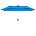 Double-sided Patio Umbrella, 9.5' Outdoor Umbrella with Push Button Tilt and Crank, 3 Air Vents and 12 Ribs, Cyan Blue
