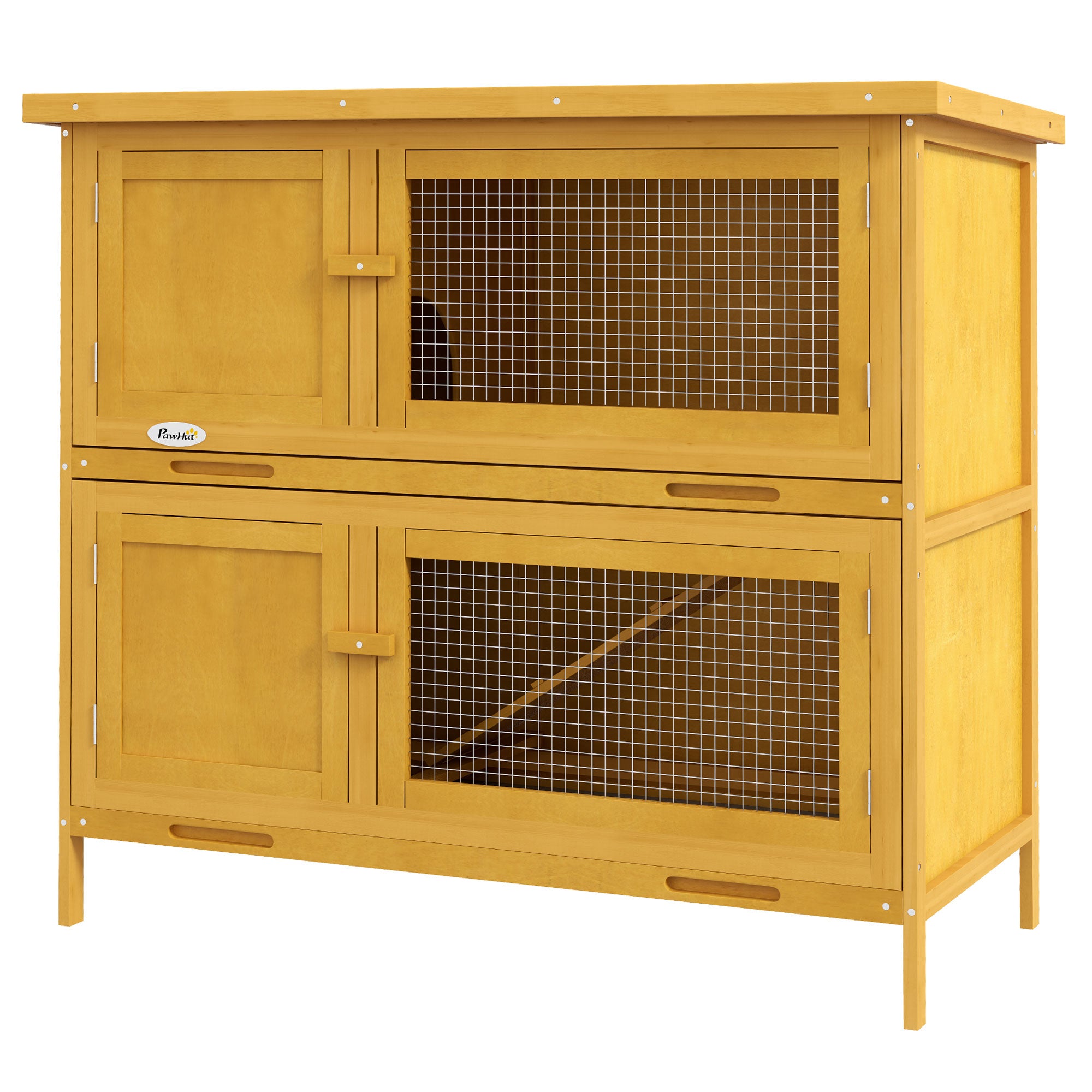 Wooden Bunny Hutch with Ramp, Indoor/Outdoor, Yellow
