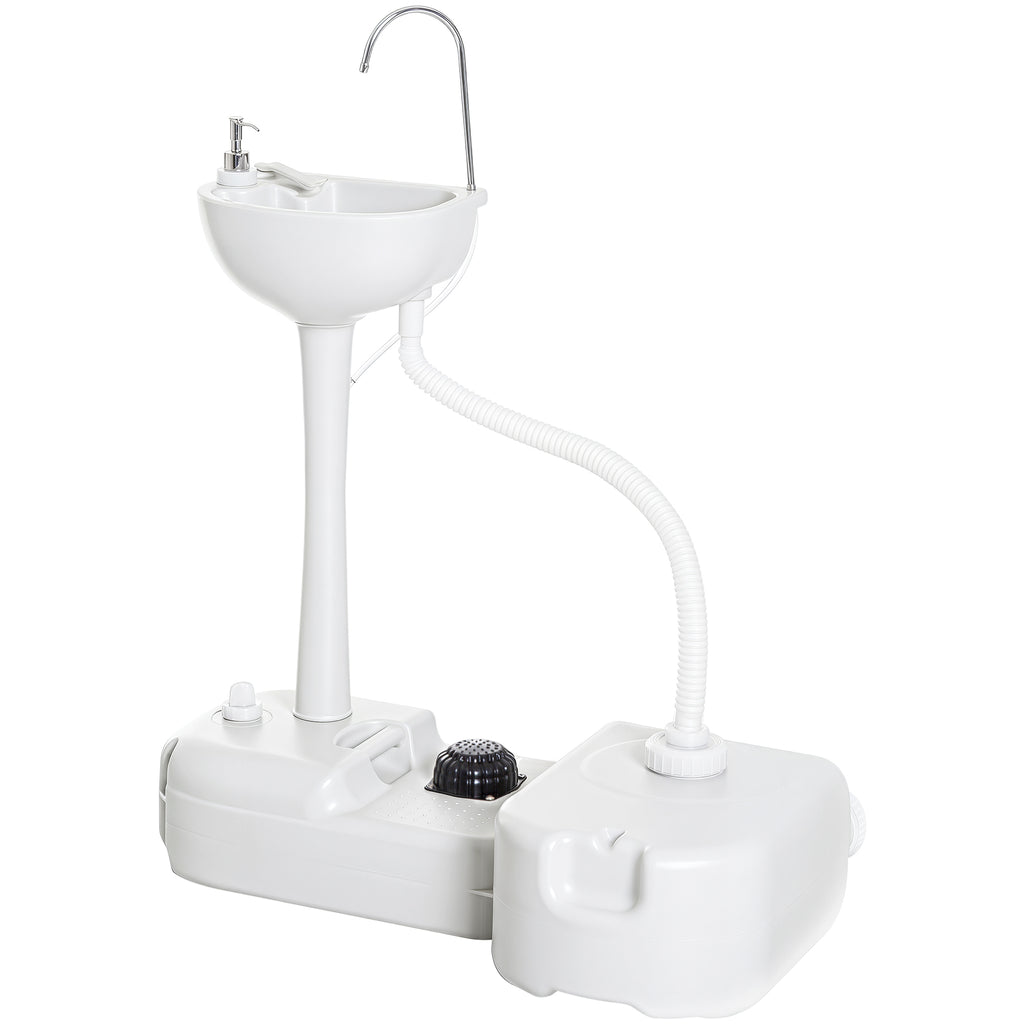 Portable Camping Sink, HDPE Handwashing Station Basin with 4.5 Gal Tank, 6.3 Gal Recovery Tank, Wheels & Soap Dispenser