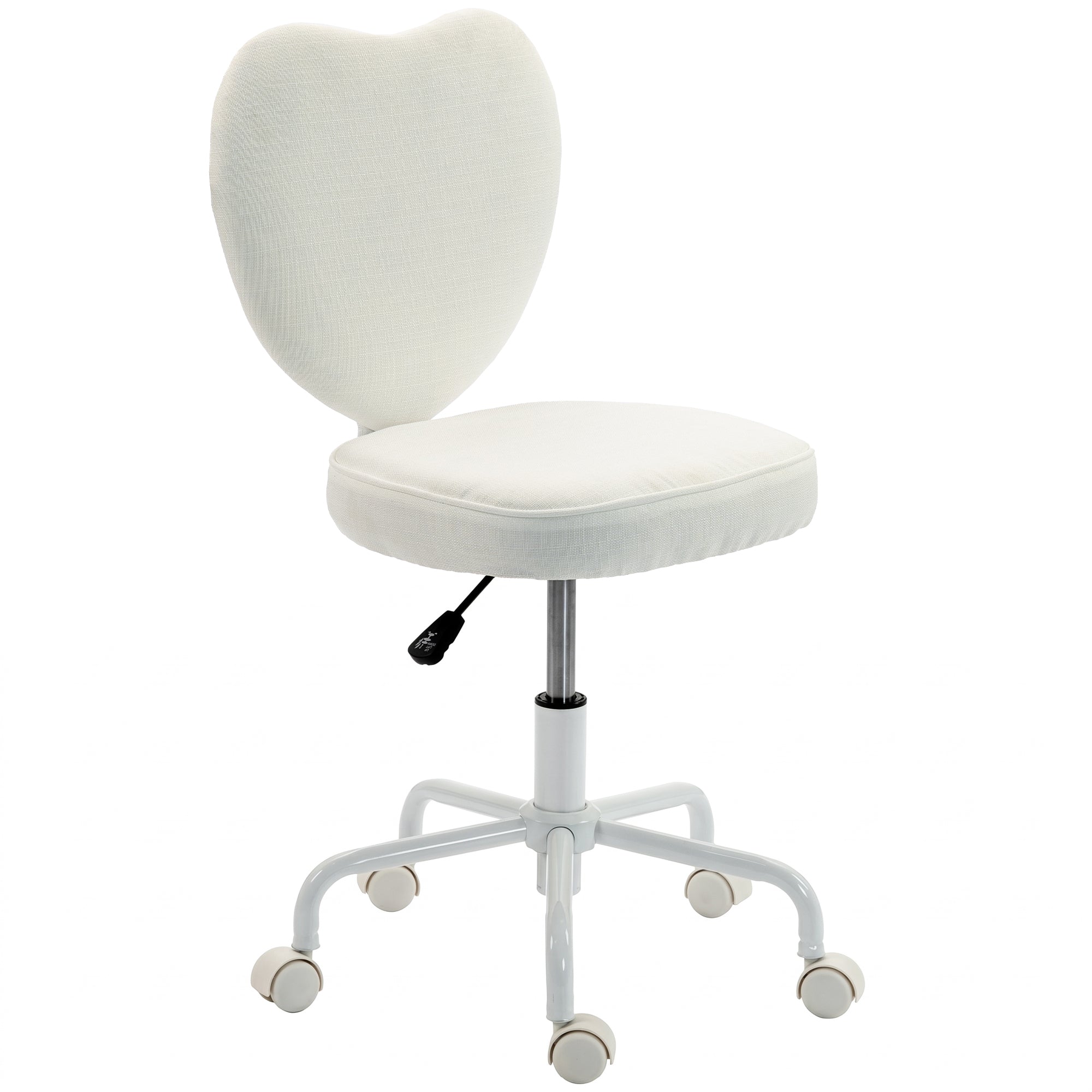 Heart Love Shaped Back Design Vanity Chair, Office Chair with Adjustable Height and 360 Swivel Castor Wheels, White