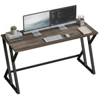 55 Inch Computer Desk, Industrial Writing Desk with Z-Shaped Metal Leg, Study Table for Home Office, Distressed Gray