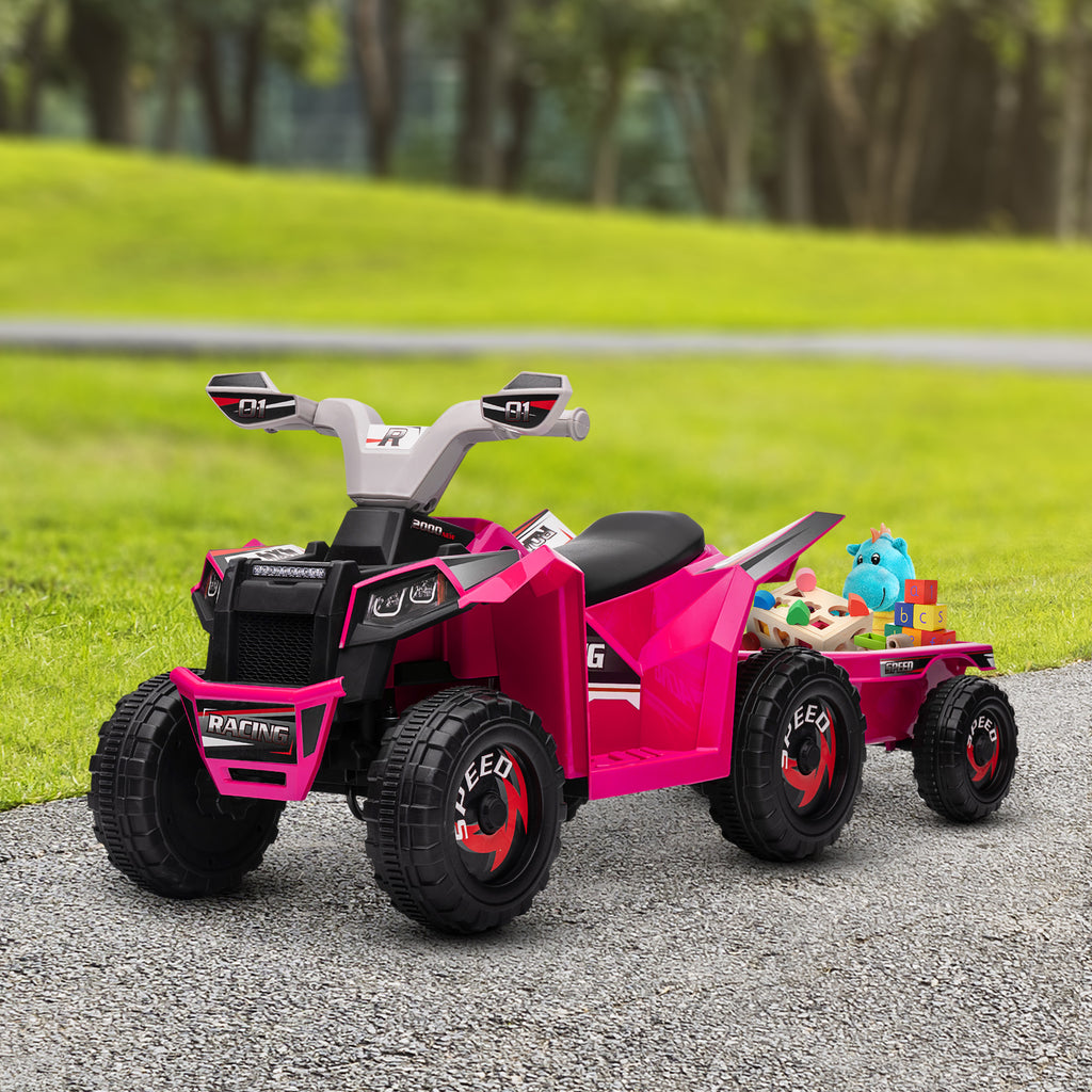 6V Electric Toy Car with Back Trailer, Forward Backward, Wear-Resistant Wheels for Ages 18-36 Months, Pink
