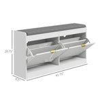 Narrow Storage Bench, Upholstered Entry Way Bench, Shoe Rack Bench with 2 Flip Drawers, 2 Vents for 8 Pairs of Shoes