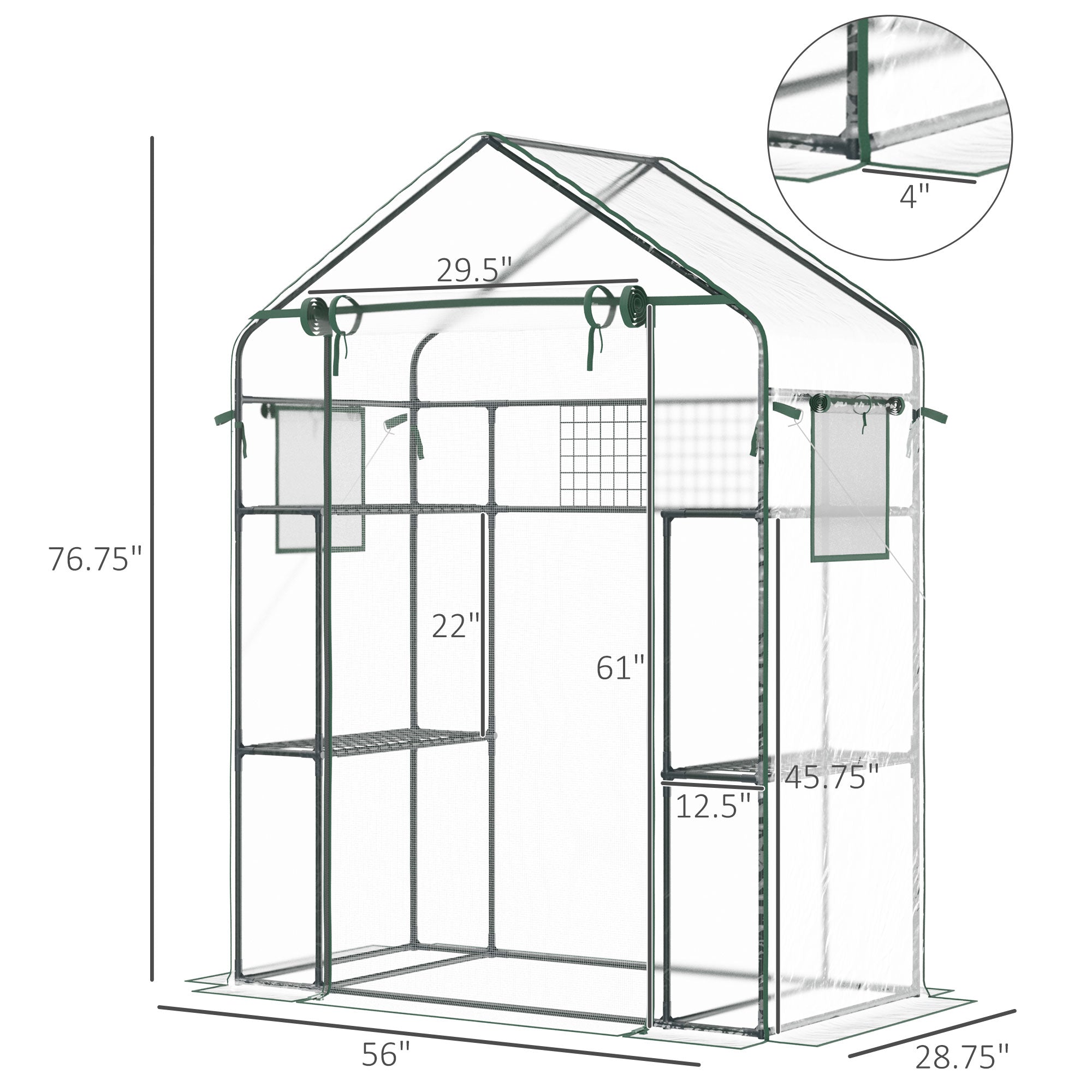 Outdoor Walk-in Mini Greenhouse with Mesh Door & Windows, Small Portable Garden Green House with 3 Tiers 6 Shelves, Trellis, & Plant Labels