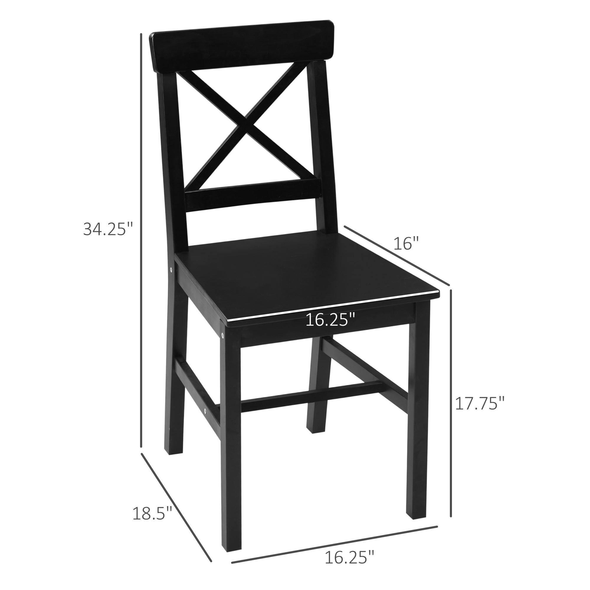 Farmhouse Wooden Dining Chairs Set of 2 with Cross Back, Black