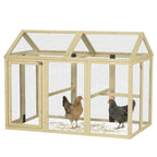 Wooden Chicken Run, Combinable Design with Perches, 4.6' x 2.8', Nature Wood