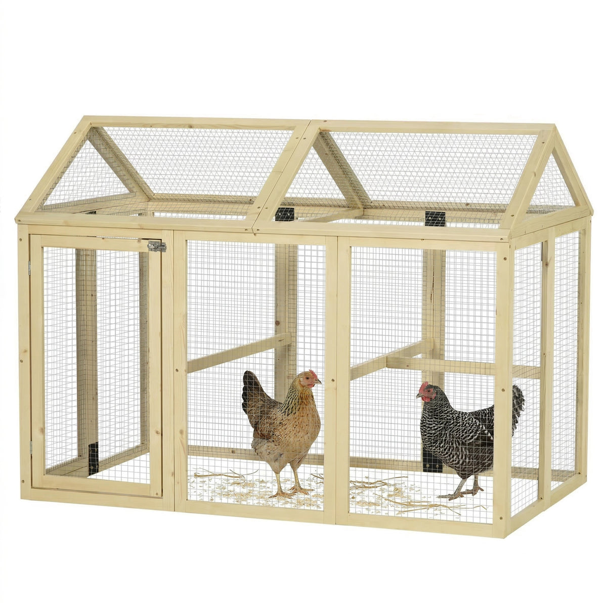 Wooden Chicken Run, Combinable Design with Perches, 4.6' x 2.8', Nature Wood
