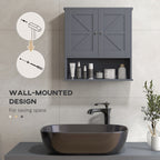 Farmhouse Bathroom Medicine Cabinet, Wall Cabinet with Barn Doors and Adjustable Shelf for Laundry Room, Gray