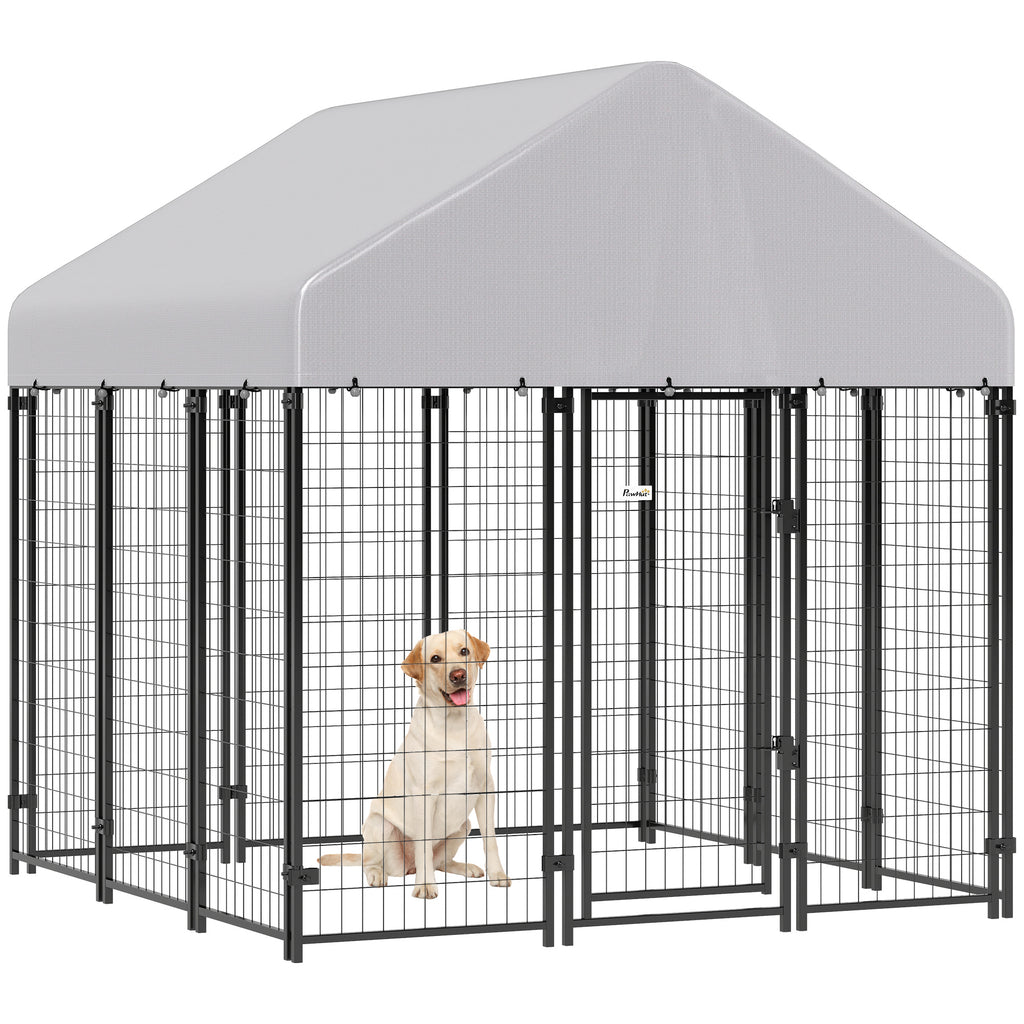 Outdoor Dog Kennel with Roof, 6' x 6' x 6' Heavy Duty Welded Wire Dog Playpen Enclosure with Escape-proof Lock