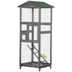 65" Wooden Bird Cage Outdoor Aviary House for Parrot, Parakeet, with Pull Out Tray and 2 Doors, Grey